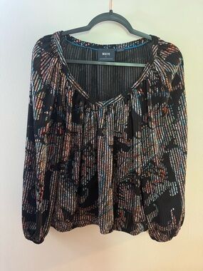 Maeve Black Multicolor Printed Peasant Blouse